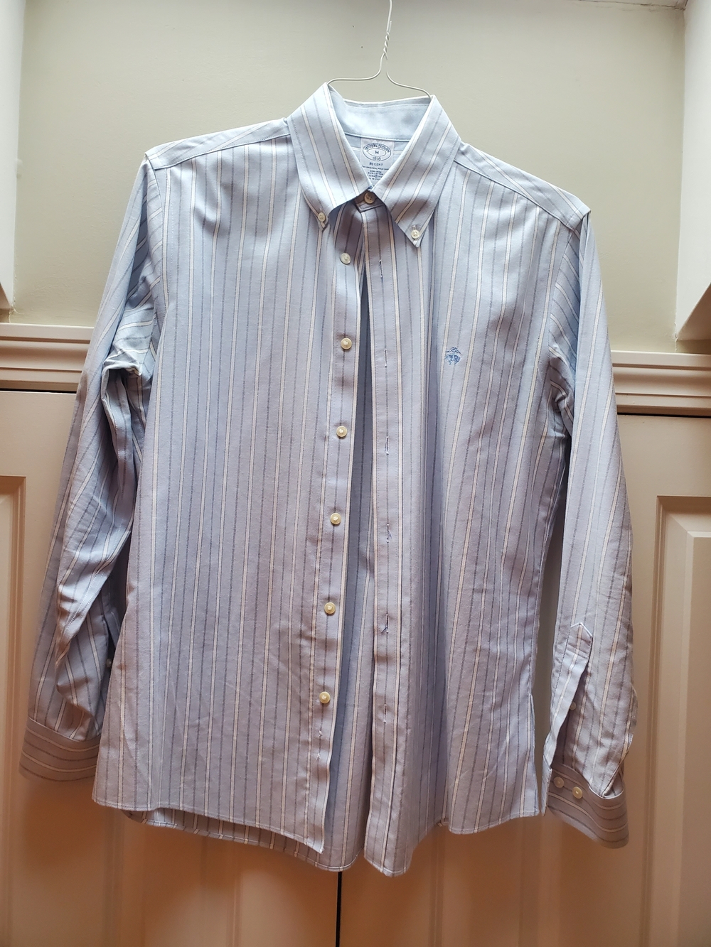 Brooks Brothers Blue and White Striped Button-Down Dress Shirt